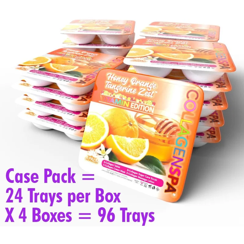 La Palm Collagen Spa 4 Step Pedi Tray - Honey Orange Tangerine Zest / Case Pack = 24 Trays per Box X 4 Boxes = 96 Trays