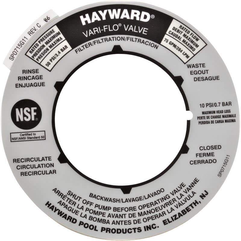 Hayward 2" Vari-Flo Label Plate