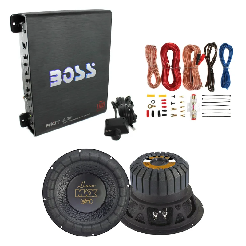 Lanzar 8 Inch 600 Watt Subwoofer (2 Pack)+ 1100W Amplifier + 8 Ga. Wiring Kit