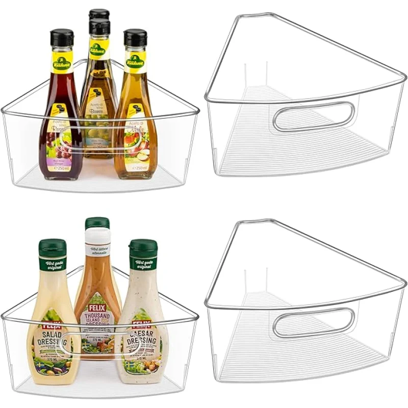 Lazy Susan Cabinet Organizer Bins for 26"/ 28"/ 32" Diameter Corner Organizer, Plastic Cabinet Storage Bin, 1/8 Wedge - Food Safe, BPA Free, with Non-Slip Pads (for 32" Diameter, 4 Pack)