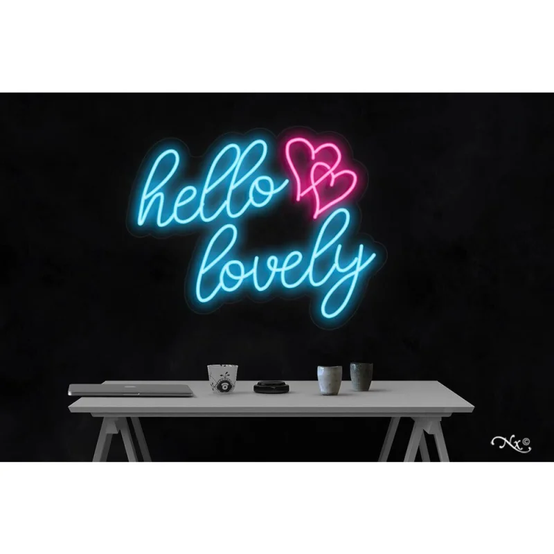 LED Flex Neon Sign - hello lovely / Size: 24"W x 20"H x 1"D / 12 Font Color Options: Dark Blue, Gold, Green, Hot Pink, Light Blue, Light Pink, Orange, Purple, Red, Warm White, White and Yellow