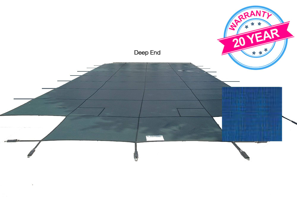 PoolTux 20'x44' King Light Weight Solid, Center End Step Safety Cover, Blue, 20 Yr. Warranty