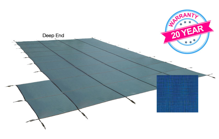 PoolTux 18'x36' King Light Weight Solid, Left Step Safety Cover, Blue, 20 Yr. Warranty