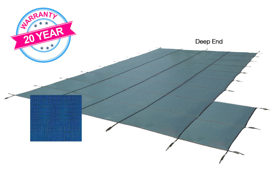 PoolTux 20' x 44' King Light Weight Solid, Right Step Safety Cover, Blue, 20 Yr. Warranty
