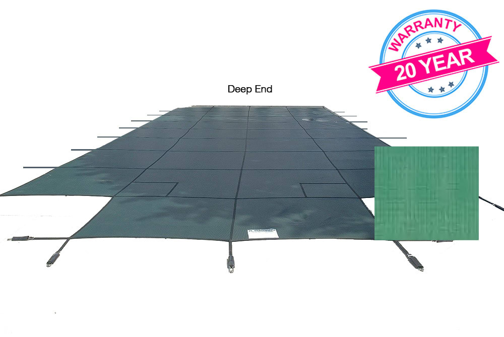 PoolTux 16'x36' King Light Weight Solid, Center End StepSafety Cover, Green, 20 Yr. Warranty