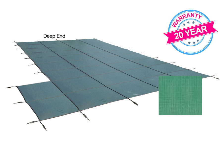 PoolTux 16'x36' King Light Weight Solid, Left Step Safety Cover, Green, 20 Yr. Warranty