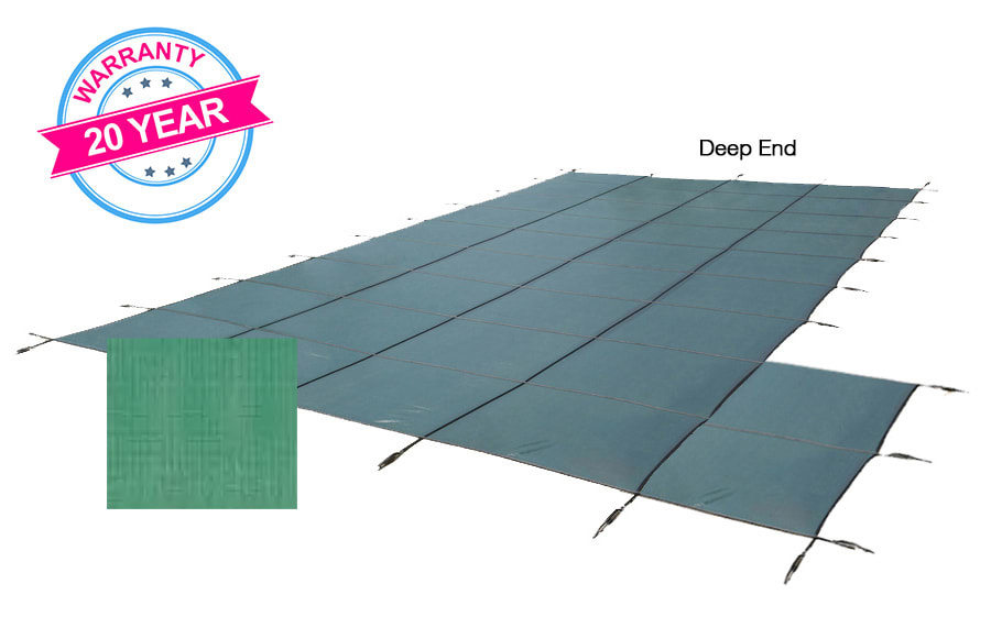 PoolTux 18' x 36' King Light Weight Solid, Right Step Safety Cover, Green, 20 Yr. Warranty