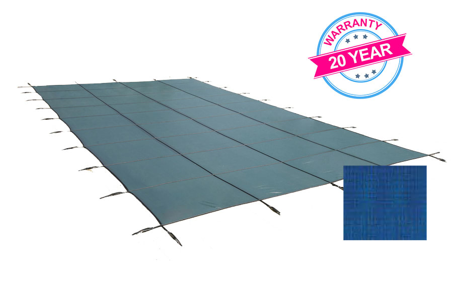 PoolTux 18'x40' King Light Weight Solid Rectangle Safety Cover, Blue, 20 Yr. Warranty