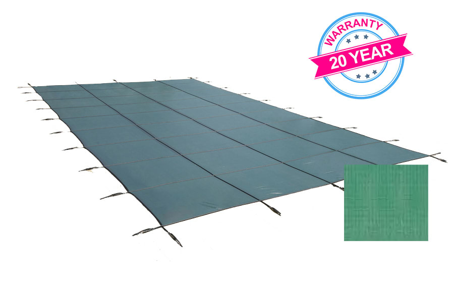 PoolTux 16'x34' KingLight Weight Solid Rectangle Safety Cover, Green, 20 Yr. Warranty