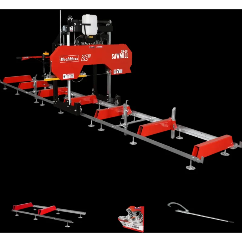 MechMaxx SM26 Sawmill Portable 26" KOHLER CH440 429cc Electric Start Gasoline Engine 20" Board Width 20' Track Length New