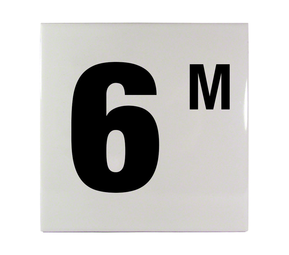 6 M Ceramic Smooth Tile Depth Marker 6 Inch x 6 Inch with 4 Inch Lettering