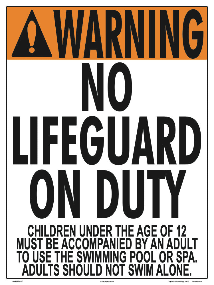 Iowa/Washington No Lifeguard Warning Sign (12 Years and Under) - 18 x 24 Inches on Heavy-Duty Aluminum