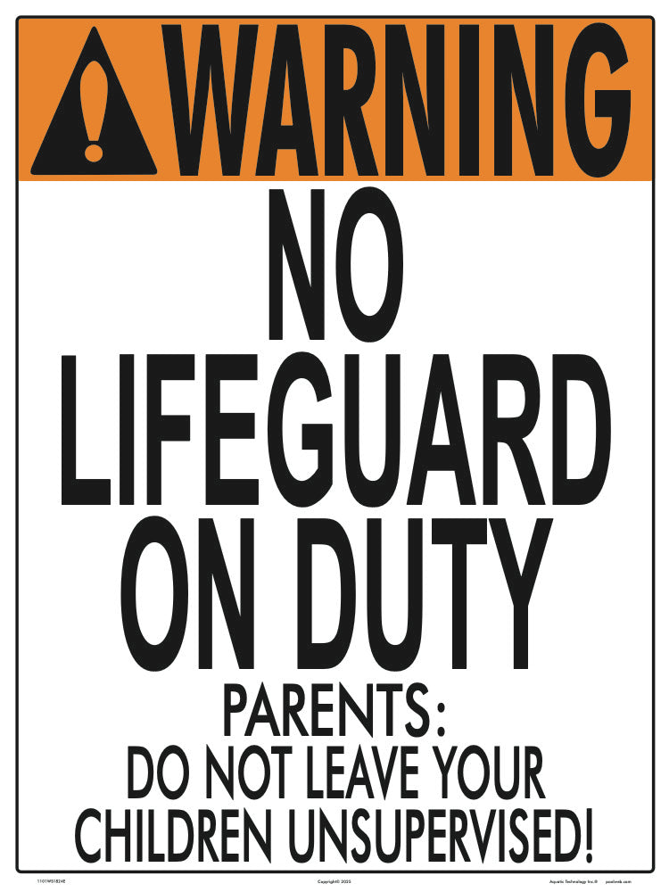DC No Lifeguard (For Wading Pool) Sign - 18 x 24 Inches on Styrene Plastic