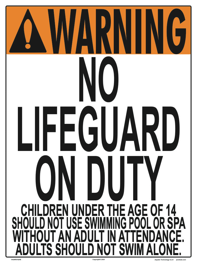Virginia/West Virginia No Lifeguard Warning Sign (14 Years and Under) - 18 x 24 Inches on Heavy-Duty Aluminum