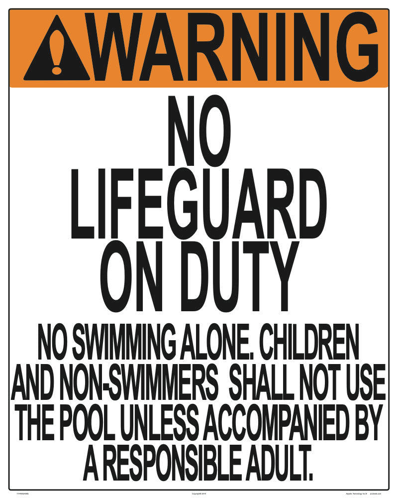 Missouri/South Dakota No Lifeguard Warning Sign (No Age Limit) - 24 x 30 Inches on Styrene Plastic