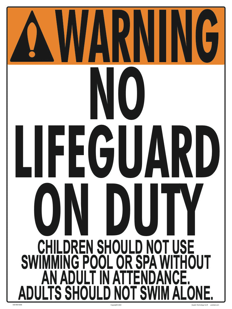 No Lifeguard Warning Sign (No Age Limit) - 18 x 24 Inches on Styrene Plastic