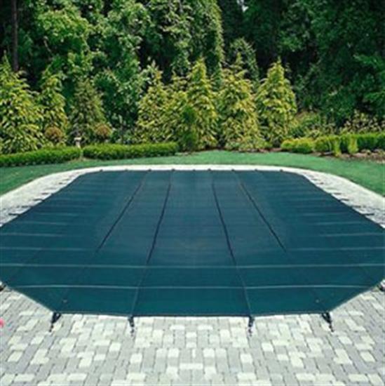 Mesh Safety Pool Cover -Pool Size: 15' x 30' Green Rectangle Center End Step Arctic Armor Silver 12 YrWarranty
