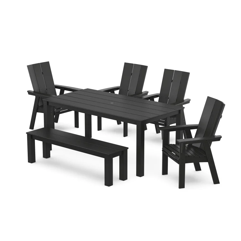 Modern Curveback Adirondack 6-Piece Parsons Dining Set with Bench Black