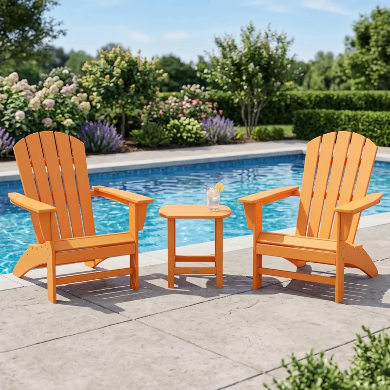 Nautical 3 Piece Adirondack Set W/ 18" South Beach Side Table Slate Grey