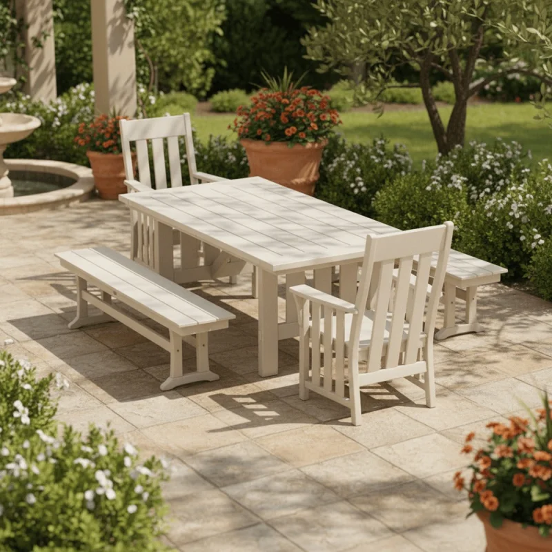 POLYWOOD Acadia 5-Piece Dining Set with Benches - PWS2550-1 Slate Grey