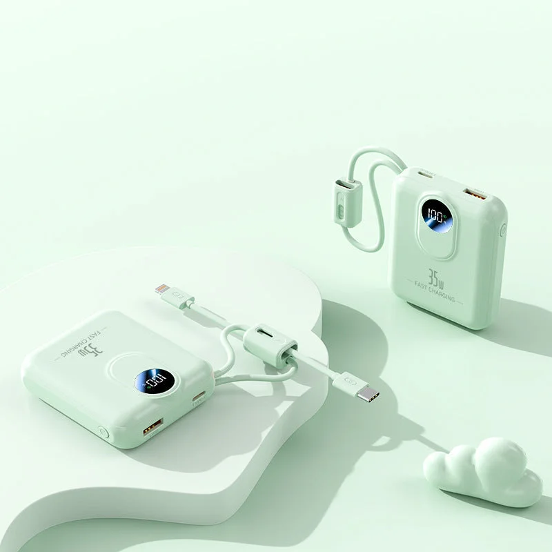 Power Bank with Fast Charging & Integrated Cables | Compact Design for On-the-Go Charging Green