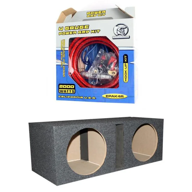 QPOWER 15" 2 Speaker Subwoofer Enclosure Box + BULLZ AUDIO EPAK4R 4 GA Amp Kit