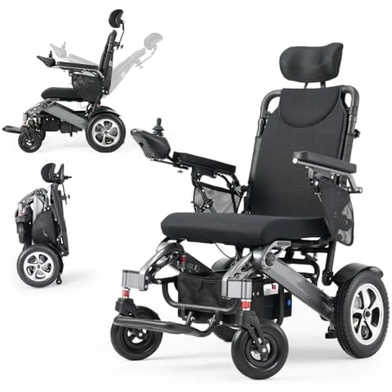 Reclining Electric Wheelchair for Adults, 90-160 Adjustable Backrest, 16" Alloy Wheels, 5-Speed, Detachable Footrest, USB Charging & LED Light
