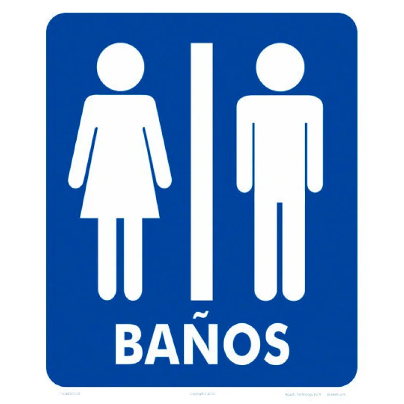Restrooms With Graphics Sign in Spanish - 10 x 12 Inches on Heavy-Duty Aluminum