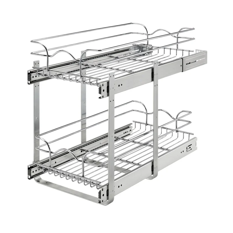 Rev-A-Shelf 12" x 22" 2-Tier Cabinet Pull Out Wire Baskets, Chrome (Refurbished)
