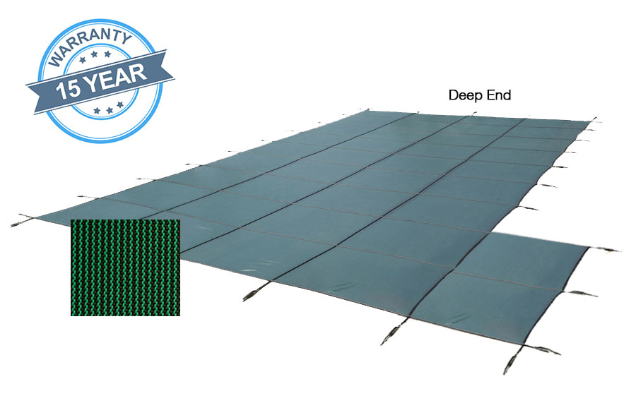 PoolTux 18' x 36' Royal Mesh Right Step Safety Cover, Green, 15 Yr. Warranty