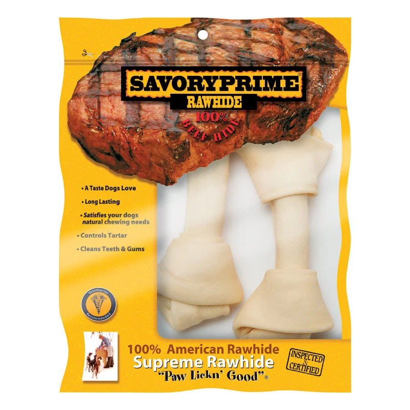 Savory Prime American Supreme Medium Adult Knotted Bone Beef Rawhide 6-7 in. L 2 pk