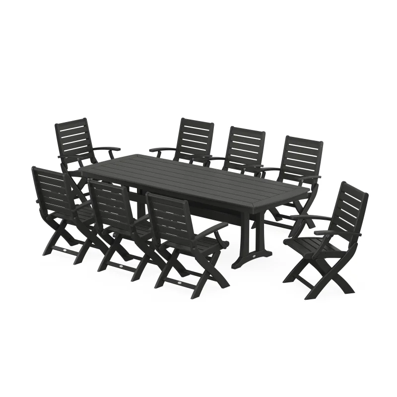 Signature Folding 9-Piece Dining Set with Trestle Legs Black
