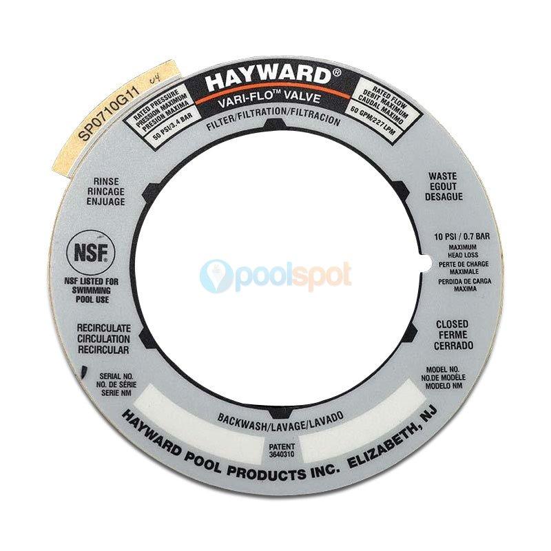 Label Plate / Decal for Hayward Vari-flo 1.5"/40mm Multiport Valve