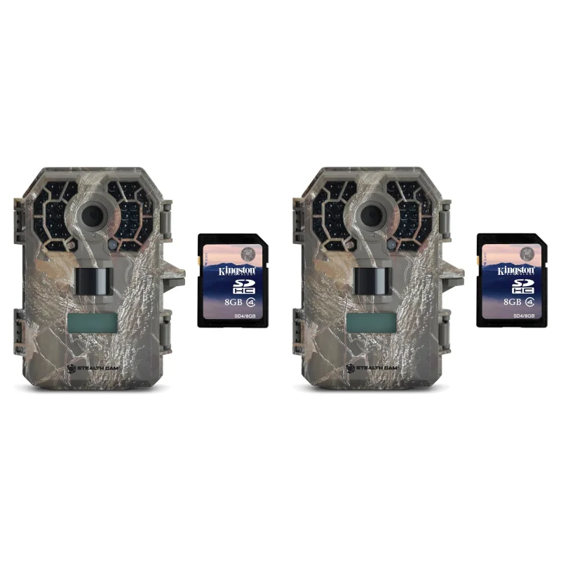 Stealth Cam 10MP Video Infrared Hunting Game Trail Camera, 2 Pack + 8GB SD Cards