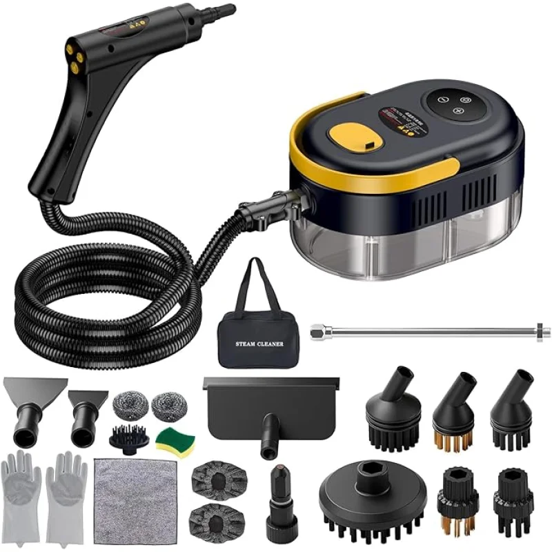 Steam Cleaner with Adjustable Handle High Temperature High Pressure Steam Cleaner with 15 Accessories Portable Steamer for Home Furniture Kitchen Bathroom Grout and Tile (Black)