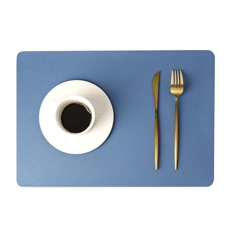 Stylish Rectangle PU Leather Placemats with Non-Slip Bottoms | Waterproof & Heat Resistant for Table Protection Dreamy Blue