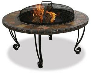 Slate and Marble Outdoor Fire Pit with Copper Accents