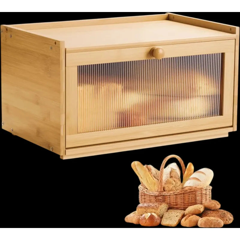 Vevor Bread Box Large Bamboo Storage Container for Kitchen Counter Natural New