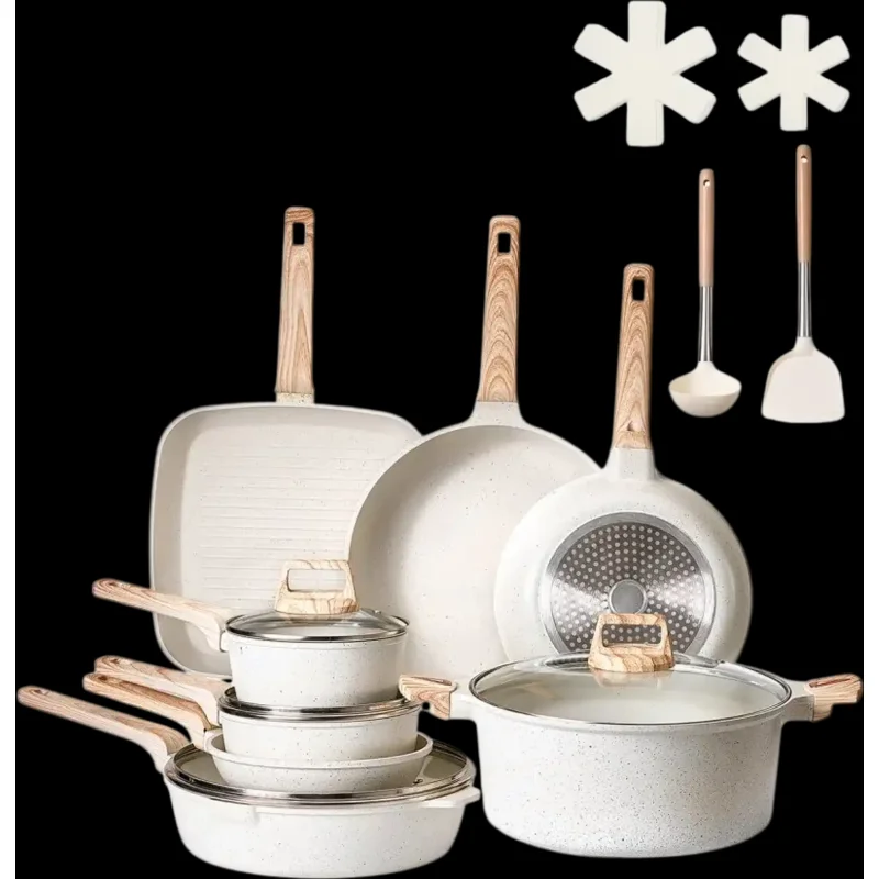 Vevor Cookware Set 19-Piece Nonstick Granite Induction Kitchen Set White New