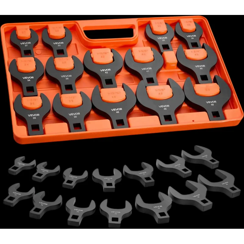 Vevor Crowfoot Wrench Set 1/2" Drive 14-Piece Metric 27-50 mm with Storage Tray New