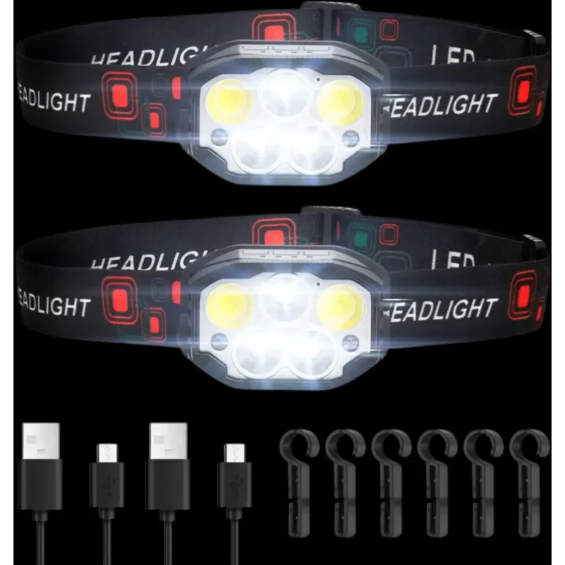 Vevor Headlamp Rechargeable LED Motion Sensor 2-Pack 12 Modes New
