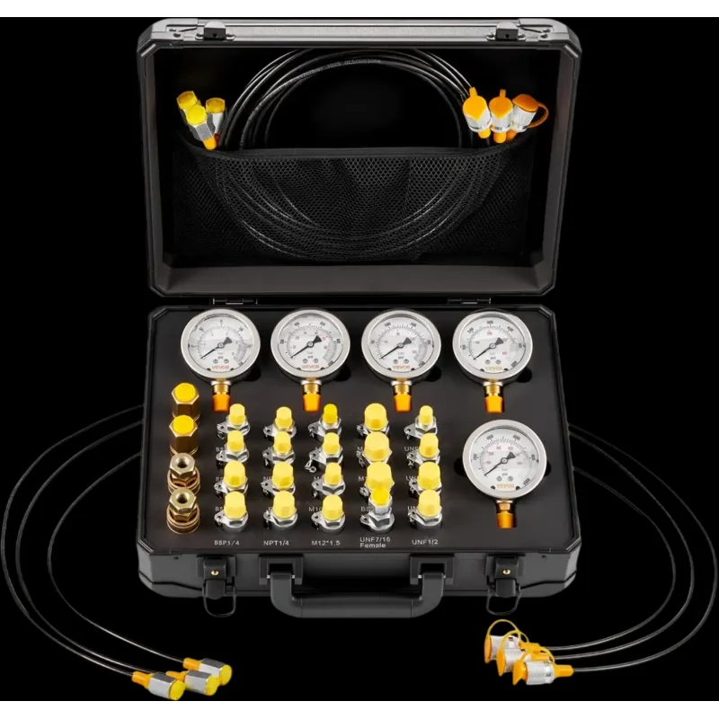 Vevor Hydraulic Pressure Test Kit 5 Gauges 20 Couplings 4 Quick Connectors 3 Hoses New