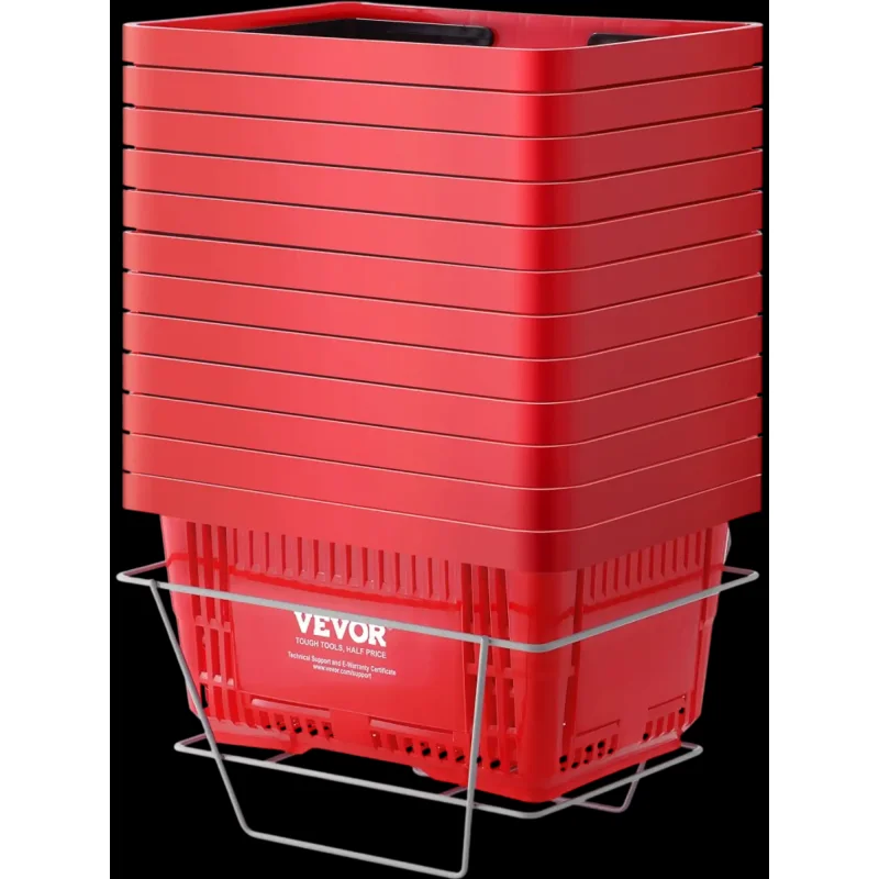 Vevor Shopping Basket 12-Pc 24L Grocery Basket with Handle Stand Red New