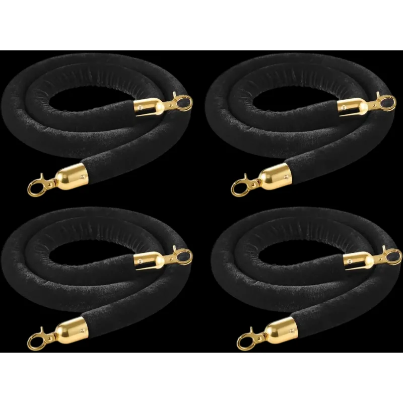 Vevor Stanchion Rope 4-Piece 5' Black Velvet with Gold Hooks New