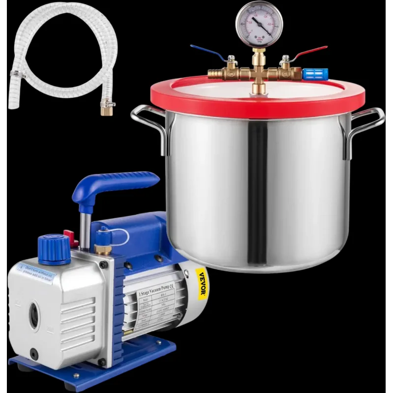 Vevor Vacuum Chamber Kit 1.5 Gallon Stainless Steel Degassing Chamber with 2.5 CFM Vacuum Pump New