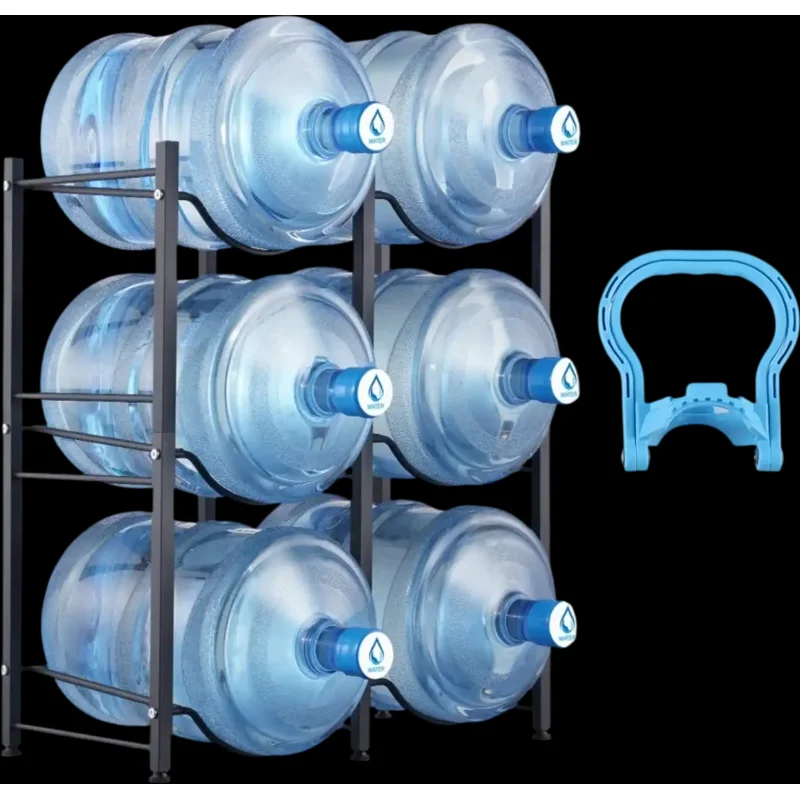 Vevor Water Jug Holder 3-Tier 6-Bottle Heavy-Duty Black Rack New