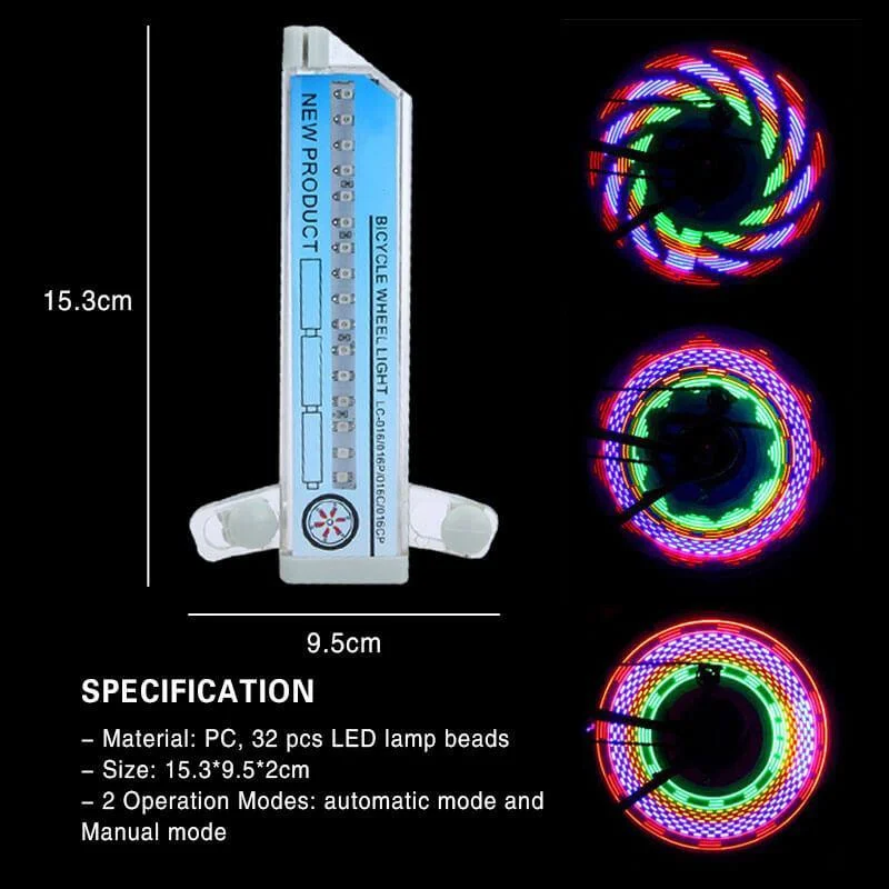 Wearclo | Bicycle Spoke LED Lights with 30 Colorful Patterns | Enhanced Visibility for Safety