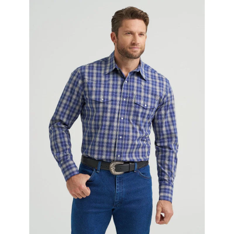 Wrangler Men's Wrinkle Resist Western Snap Shirt (Navy) Size L